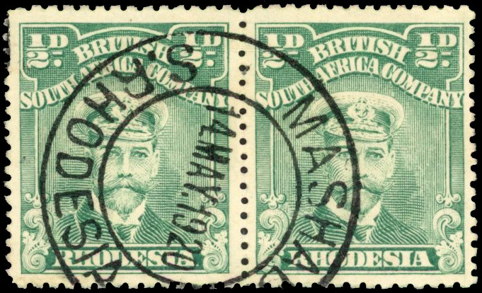 Rhodesia SG 208a ½d perf 14 x 15 pair used