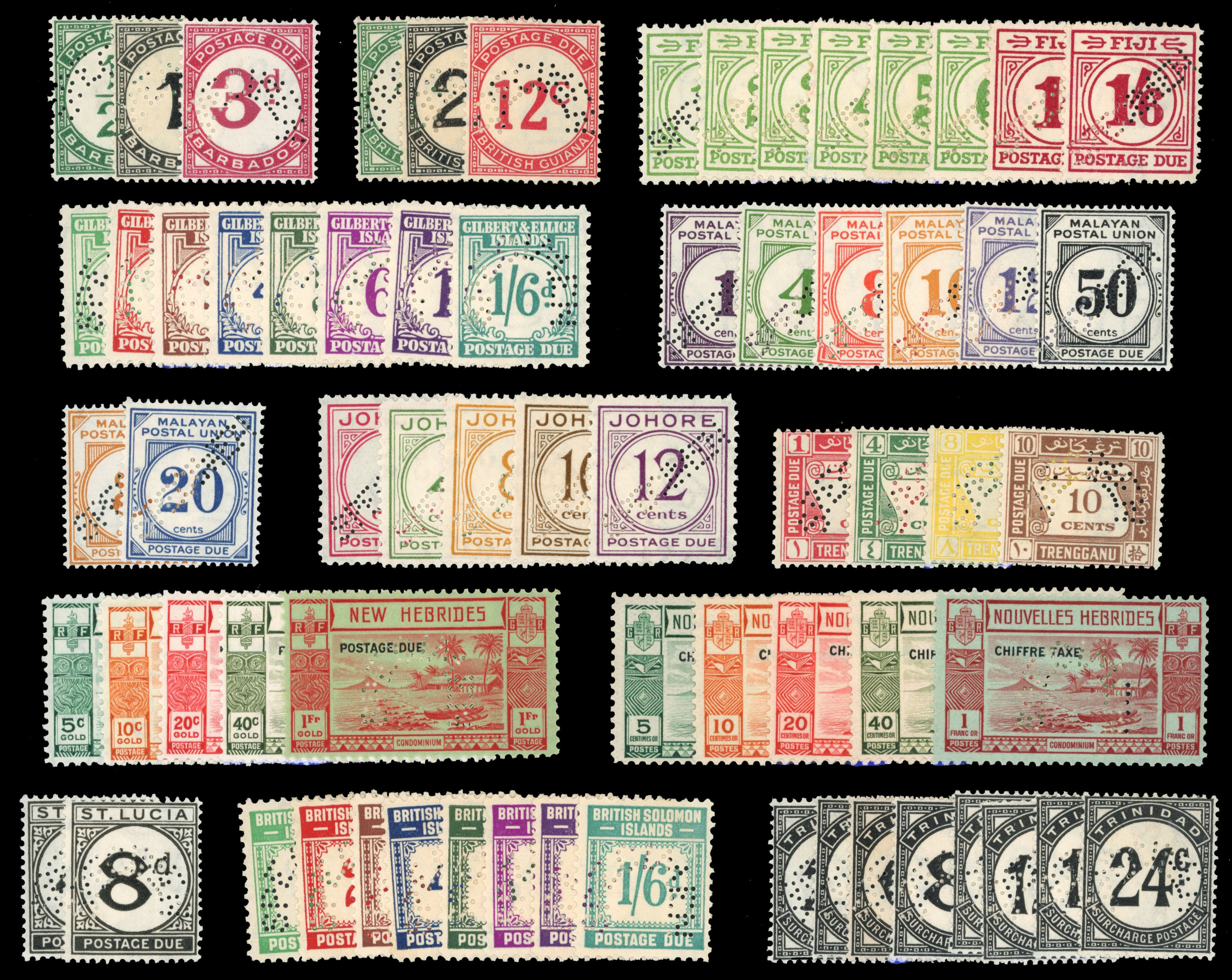 CW Postage Due Specimens, KGVI era on leaves