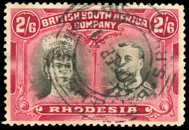 SG 155a 2s6d grey-black and deep carmine, #2 gash in ear used