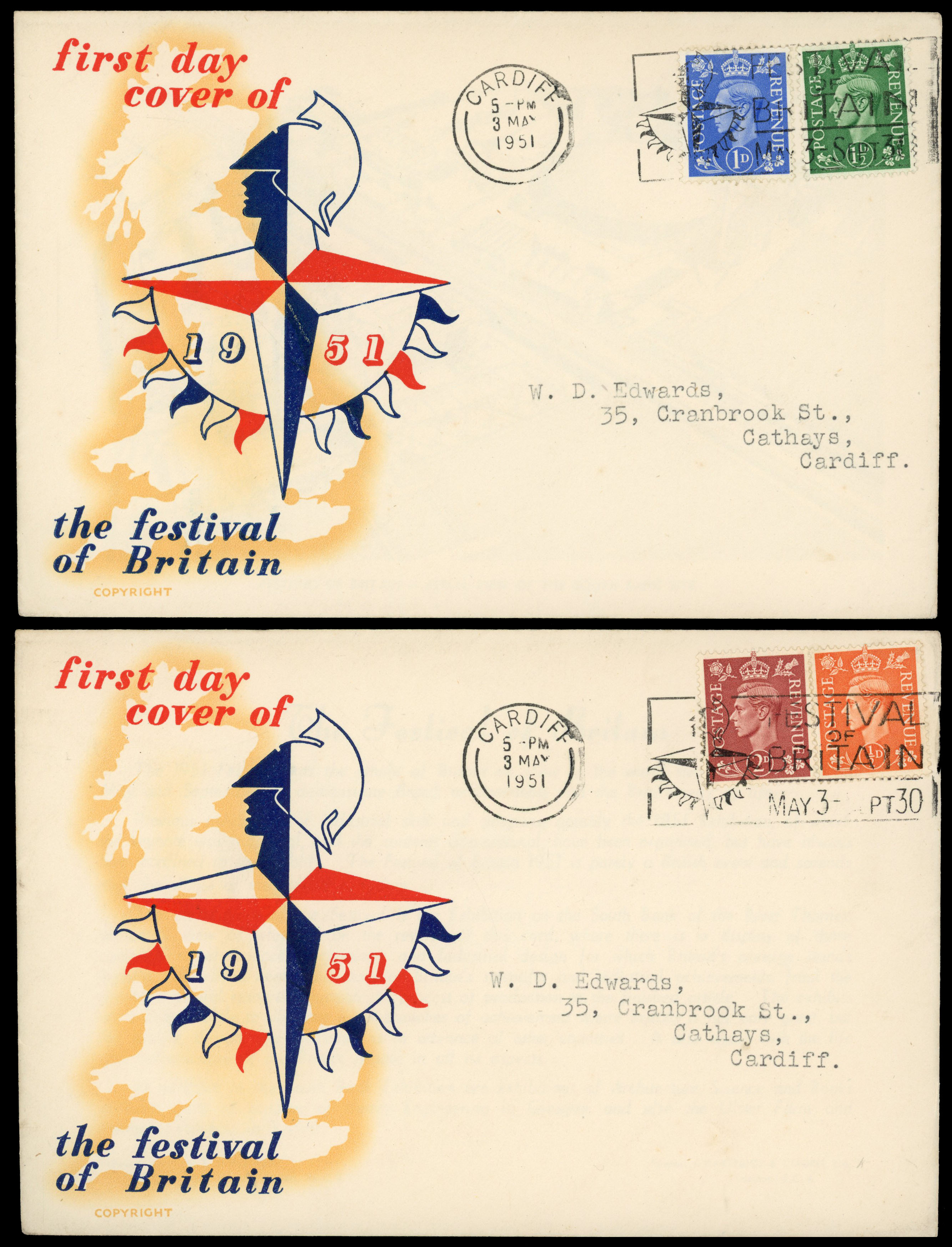 1951 (3 May) New Colours ½d to 2½d set of five on three illustrated first day covers