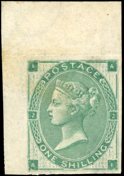 Great Britain 1862-64 1s Green imperforate wmk inverted SG91a,wi