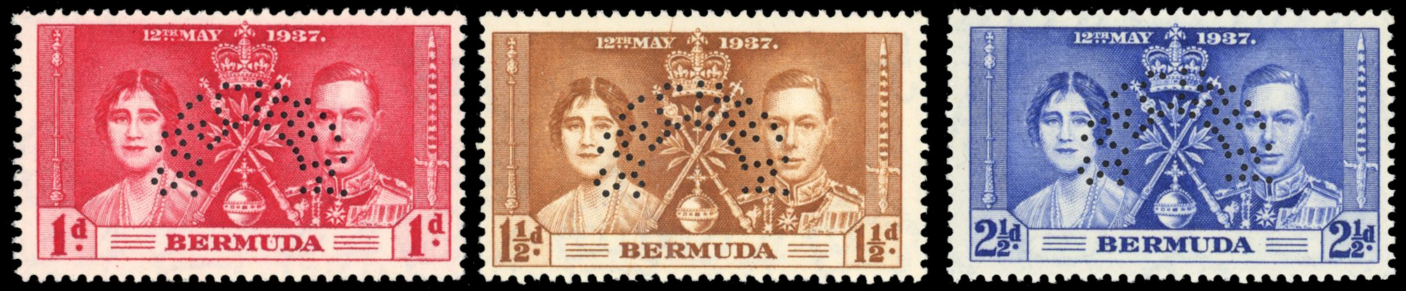 Bermuda SG 107s/109s 1937 Coronation set perf specimen