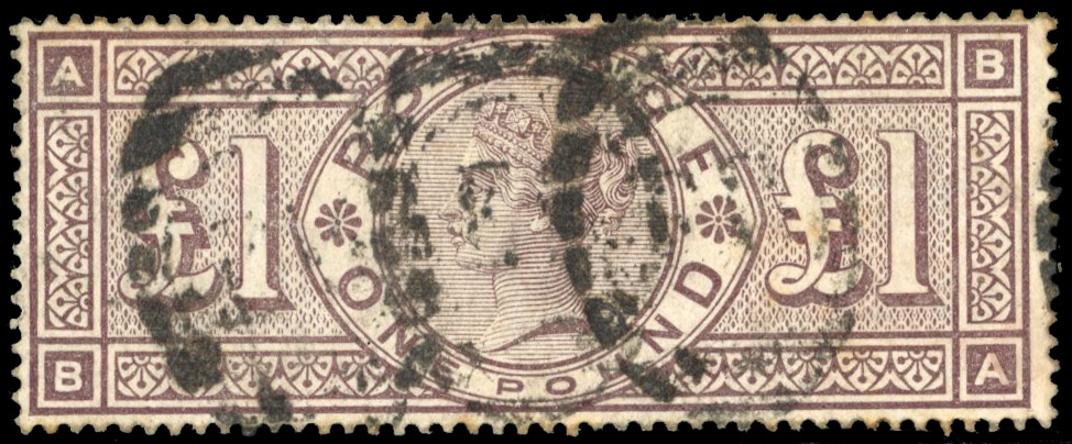 GB SG 185 1884 £1 brown-lilac watermark Crowns used