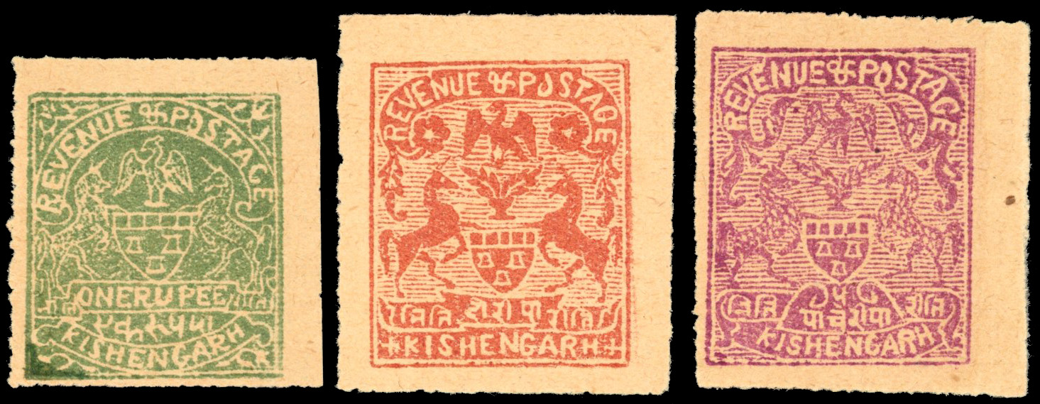 I.F.S Kishangarh SG 32a,34a and 35a 1r-5r on laid paper unused 