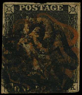 1840 1d black, Plate 7, (OK), close margin...