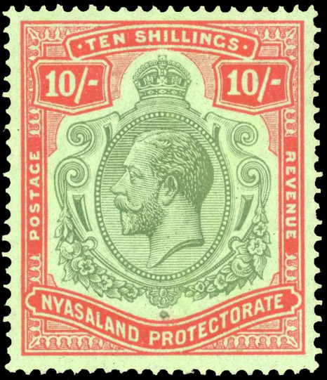 Nyasaland SG 113a 1926 10/- break in scroll mint
