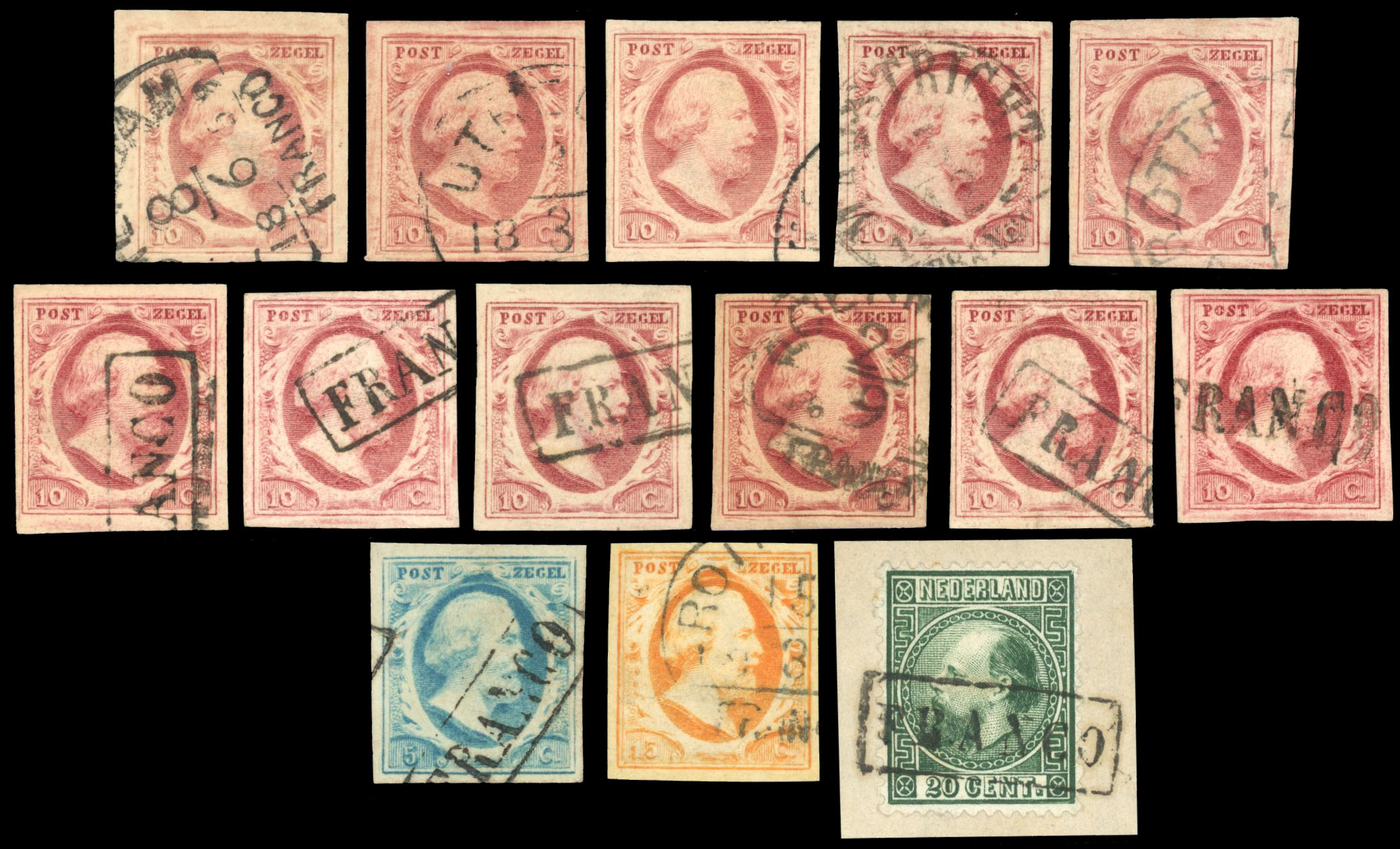 Netherlands 1852-1913 attractive used selection arranged on two stockcards