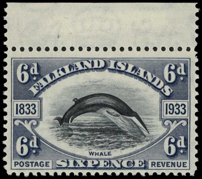 1933 6d Centenary, Fin whale, top...