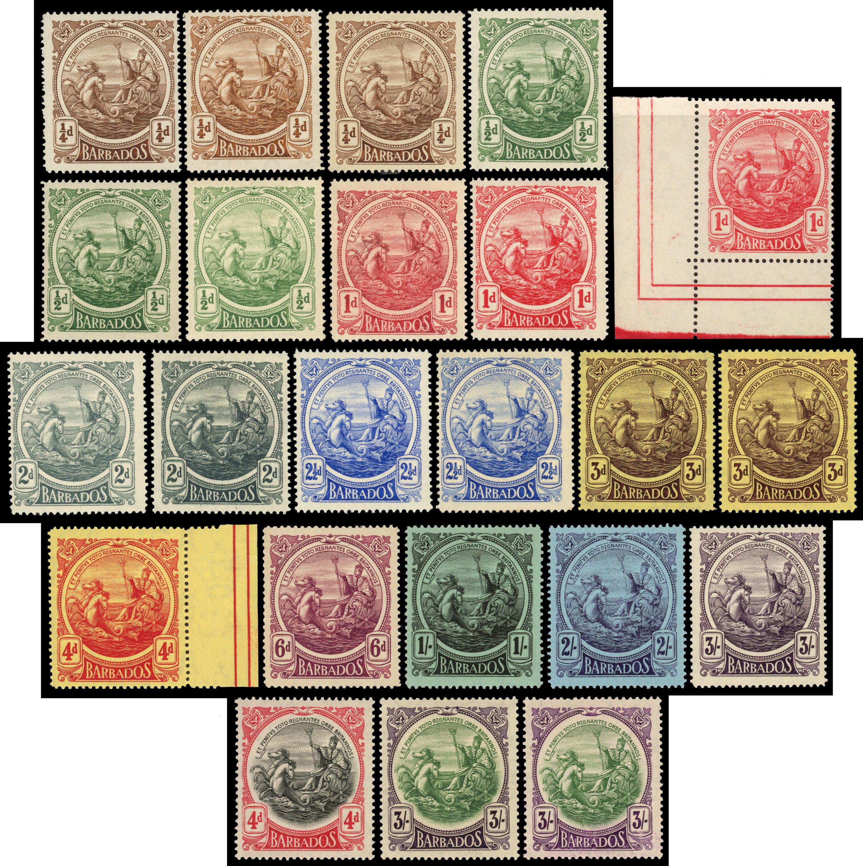 Barbados 1916-19 set to 3s plus 1918-20 new colours