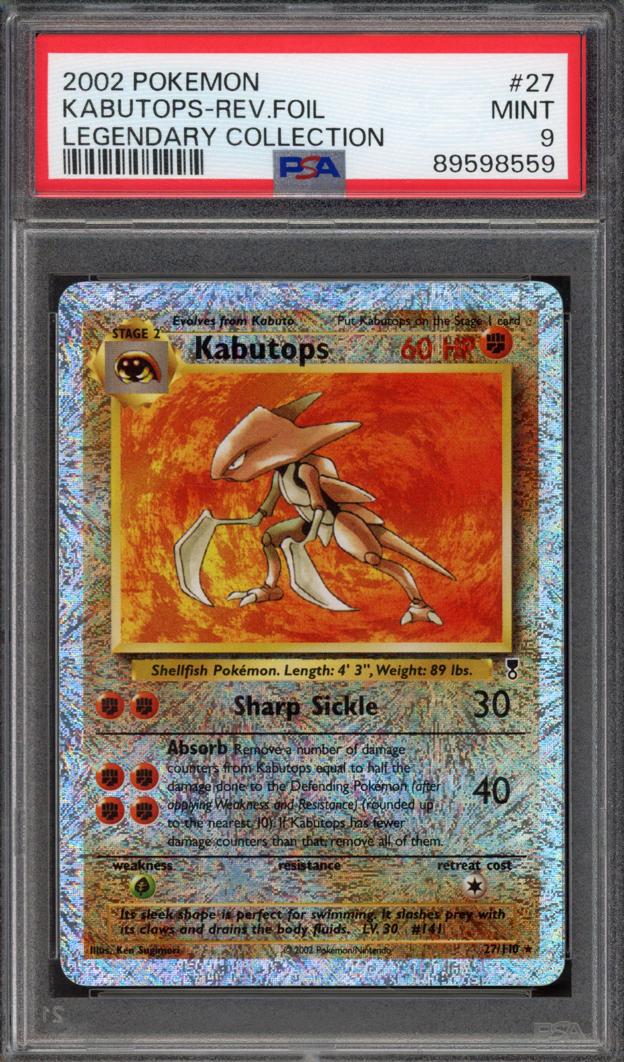 Pokémon TCG PSA 9 Kabutops 27 Reverse Foil, Legendary Collection