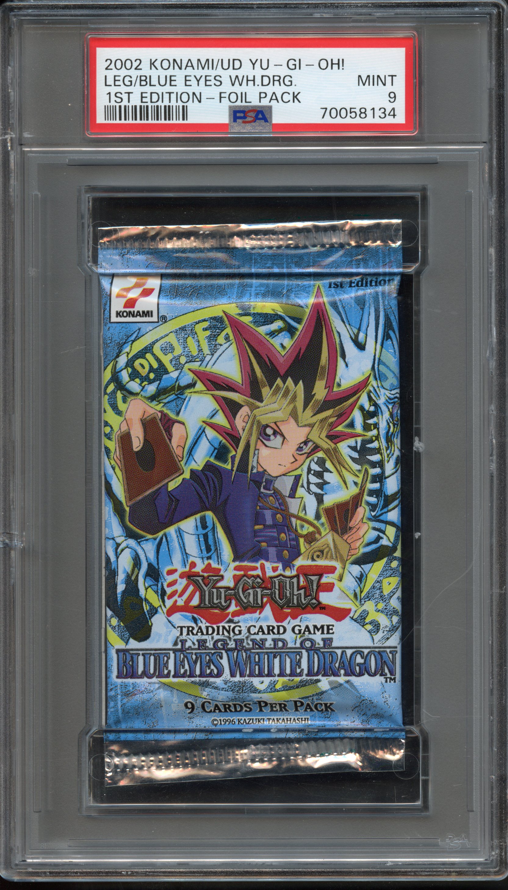 PSA 9 Legend of the Blue Eyes White Dragon 1st Edition Foil Pack.