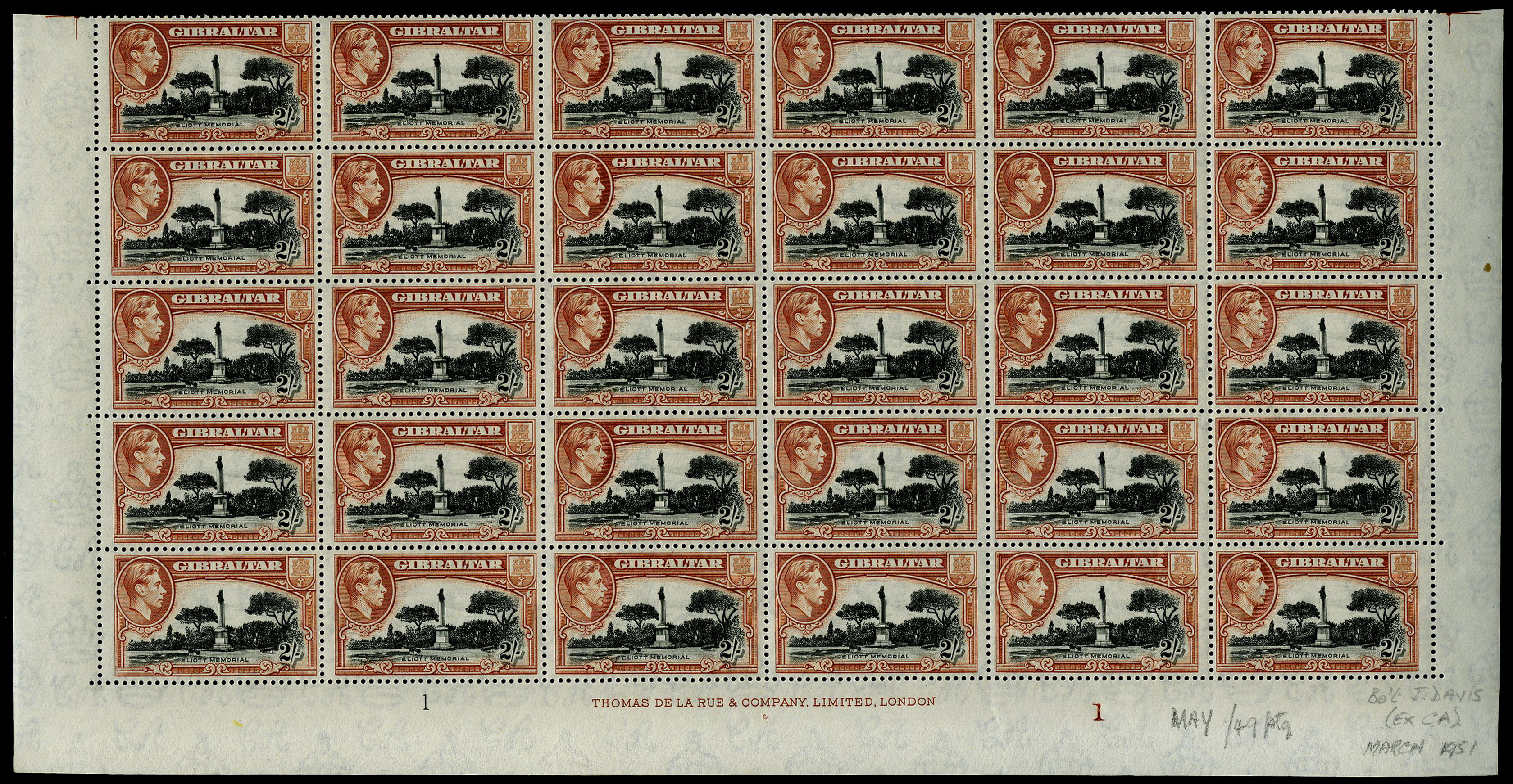 1942-51 2/- perf 13 complete sheet of...