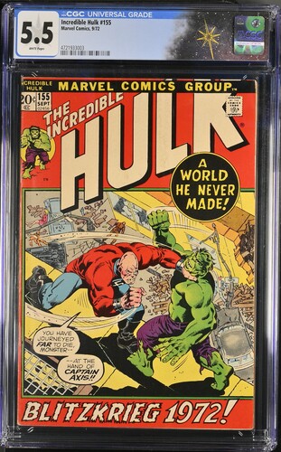 Incredible Hulk #155 CGC 5.5 1st appearance of the Shaper of Worlds (Marvel Comics, 1972) Off-white to white pages