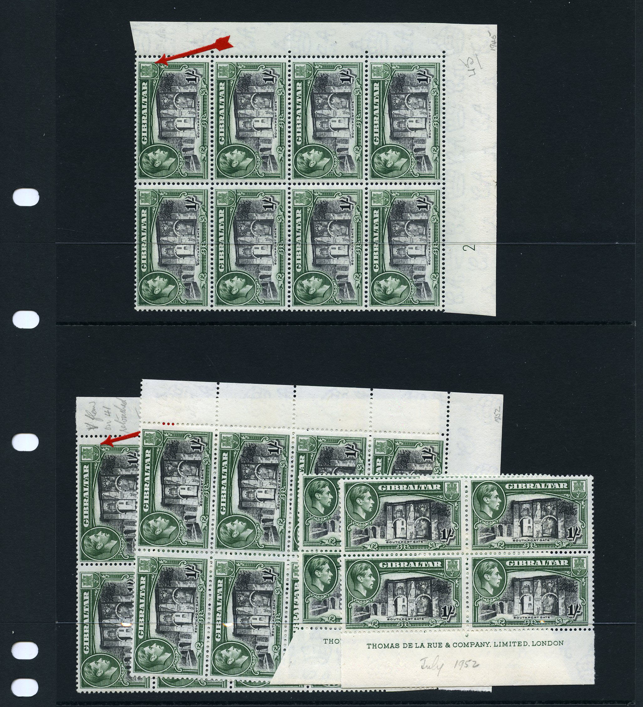 1945 1/- perf 13 FP2 mint block of eight with...