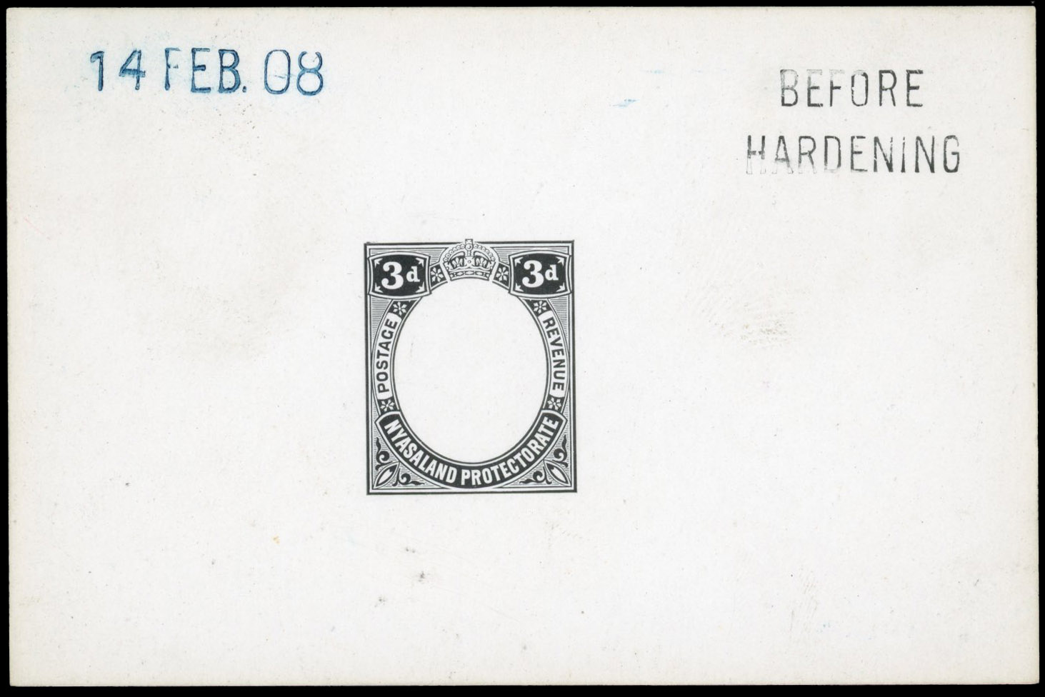 Nyasaland SG 75 1908 3d Die Proof of frame