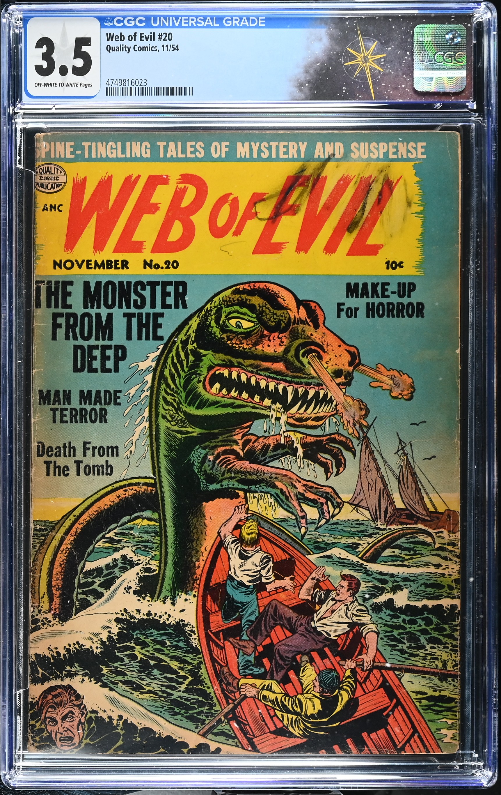 Web of Evil #20 CGC 3.5 Sea Monster Cover (Quality Comics, 1954) Off-White to White Pages