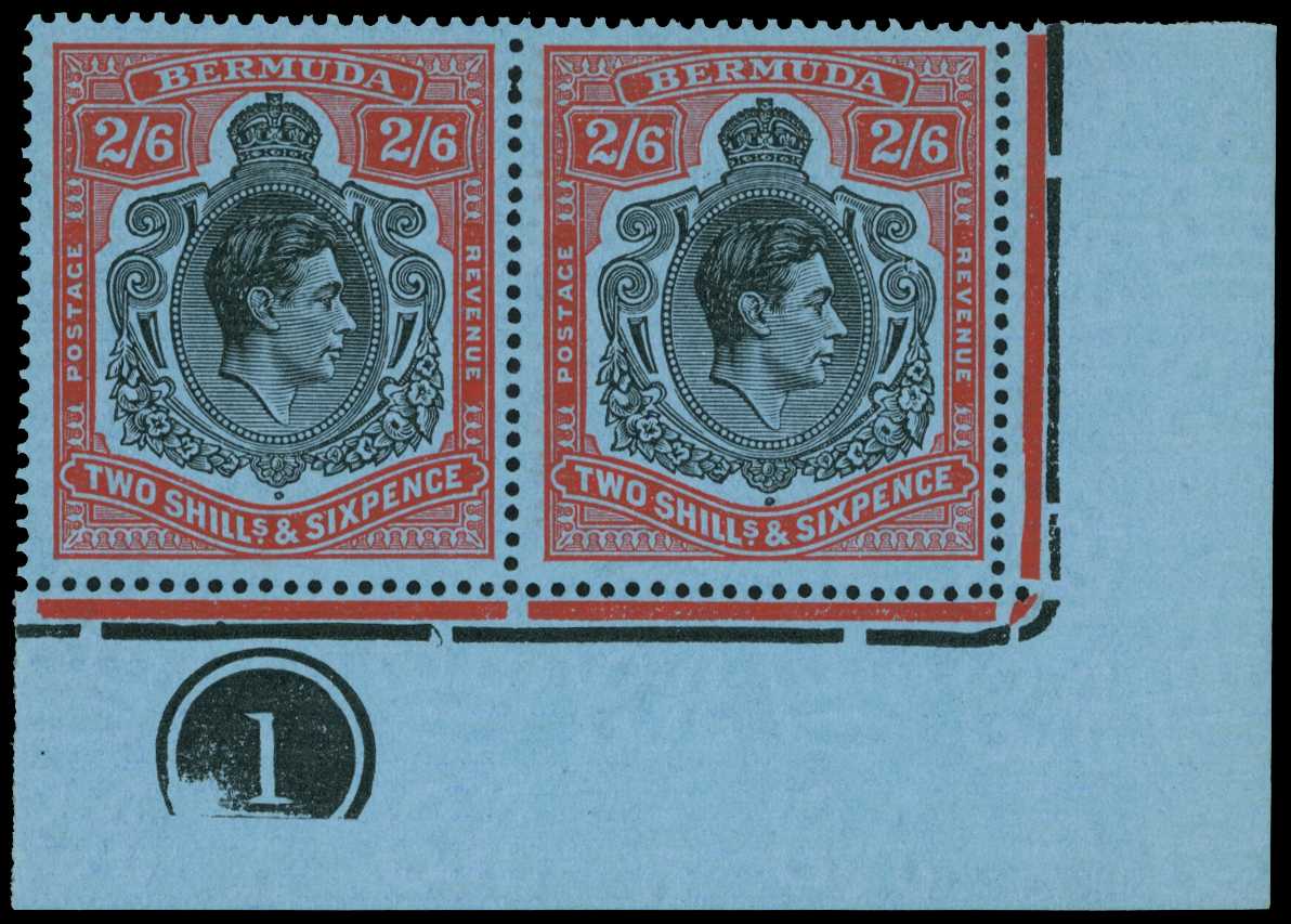 1943 2/6d black and red on pale blue paper...