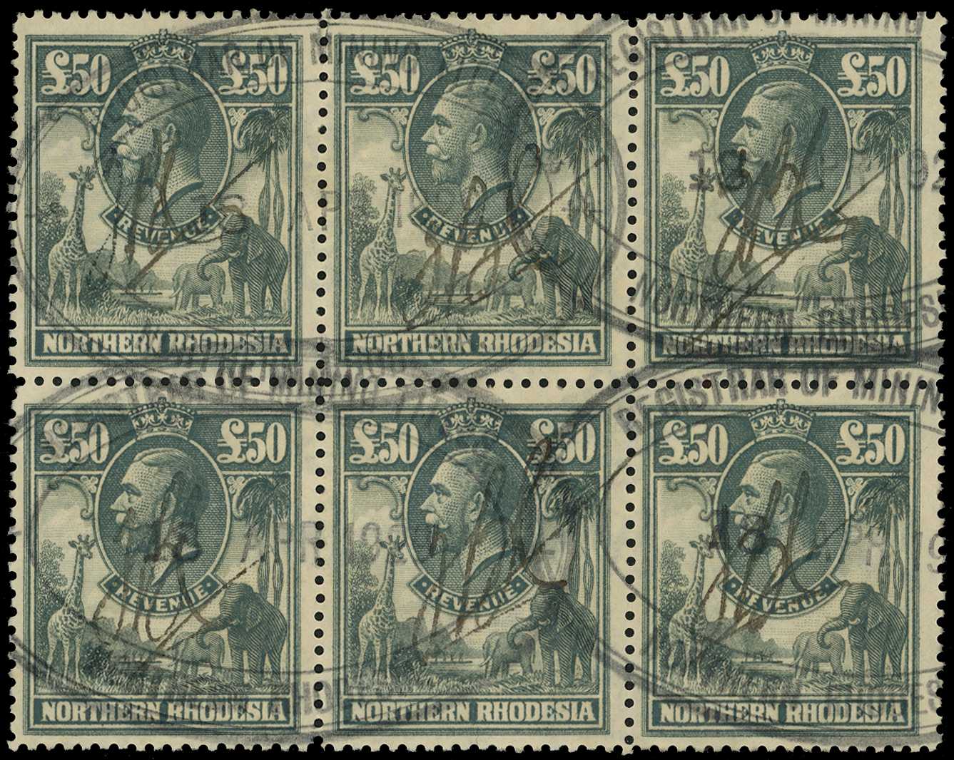 1925 £50 Grey, block of SIX (3x2) each...