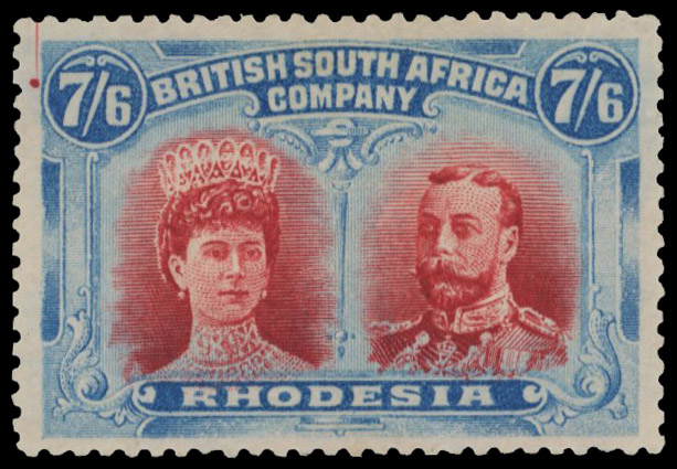 7s6d deep rose-red and dull blue RSC D, position 13 printer's mark mint