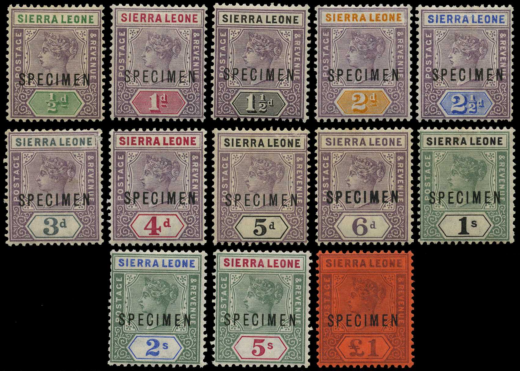 1896-7 ½d to £1 set of 13 overprinted...