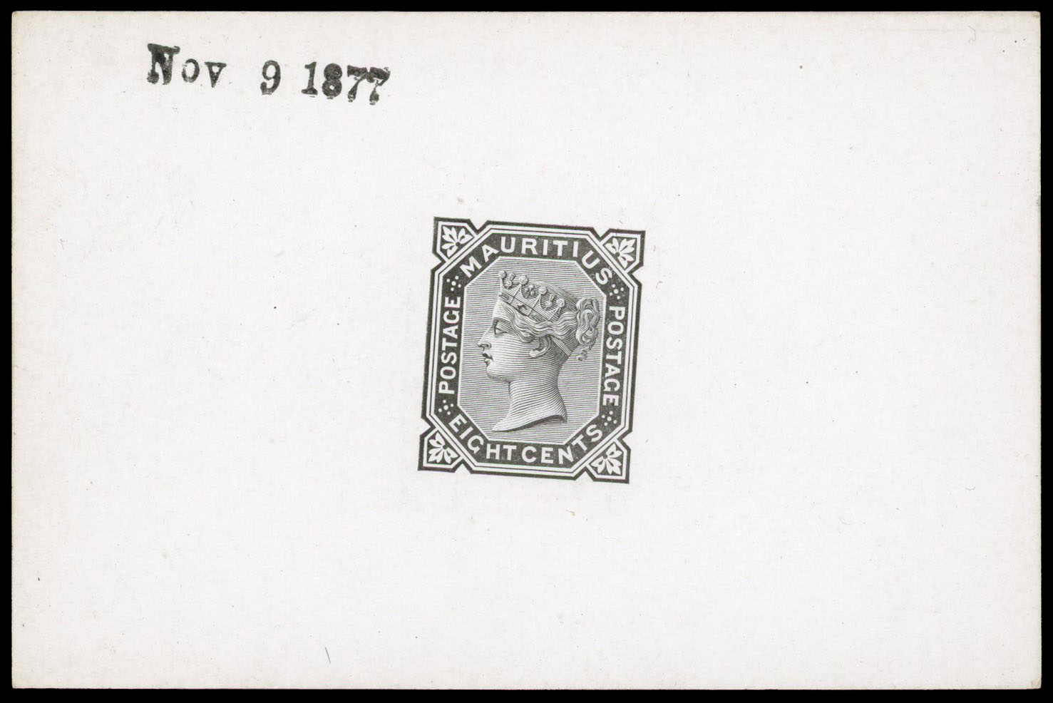 1877 8c die proof on glazed card, dated “Nov 9 1877” in black. Fine. 