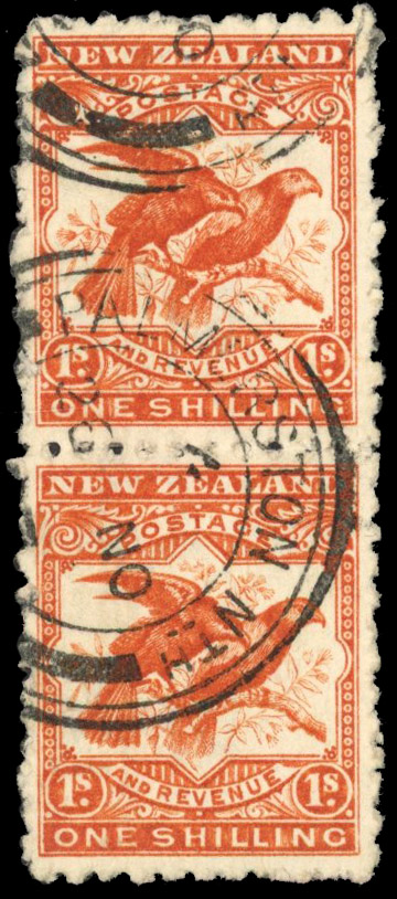 NZ SG 315ba 1902 1s vertical pair watermark w12b inverted used