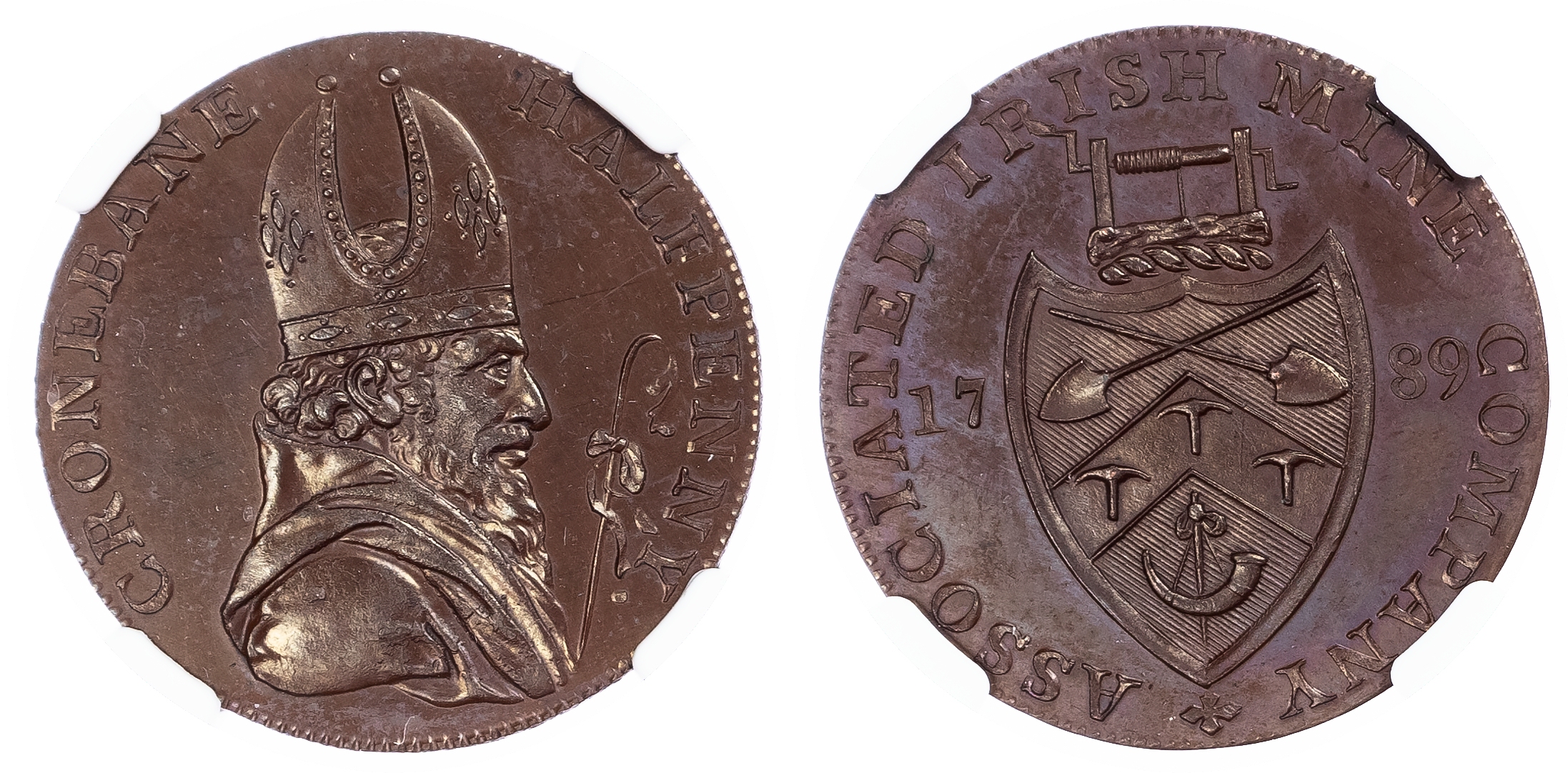 Ireland, Wicklow. Cronebane Proof Æ Halfpenny Mining Token. 1789.