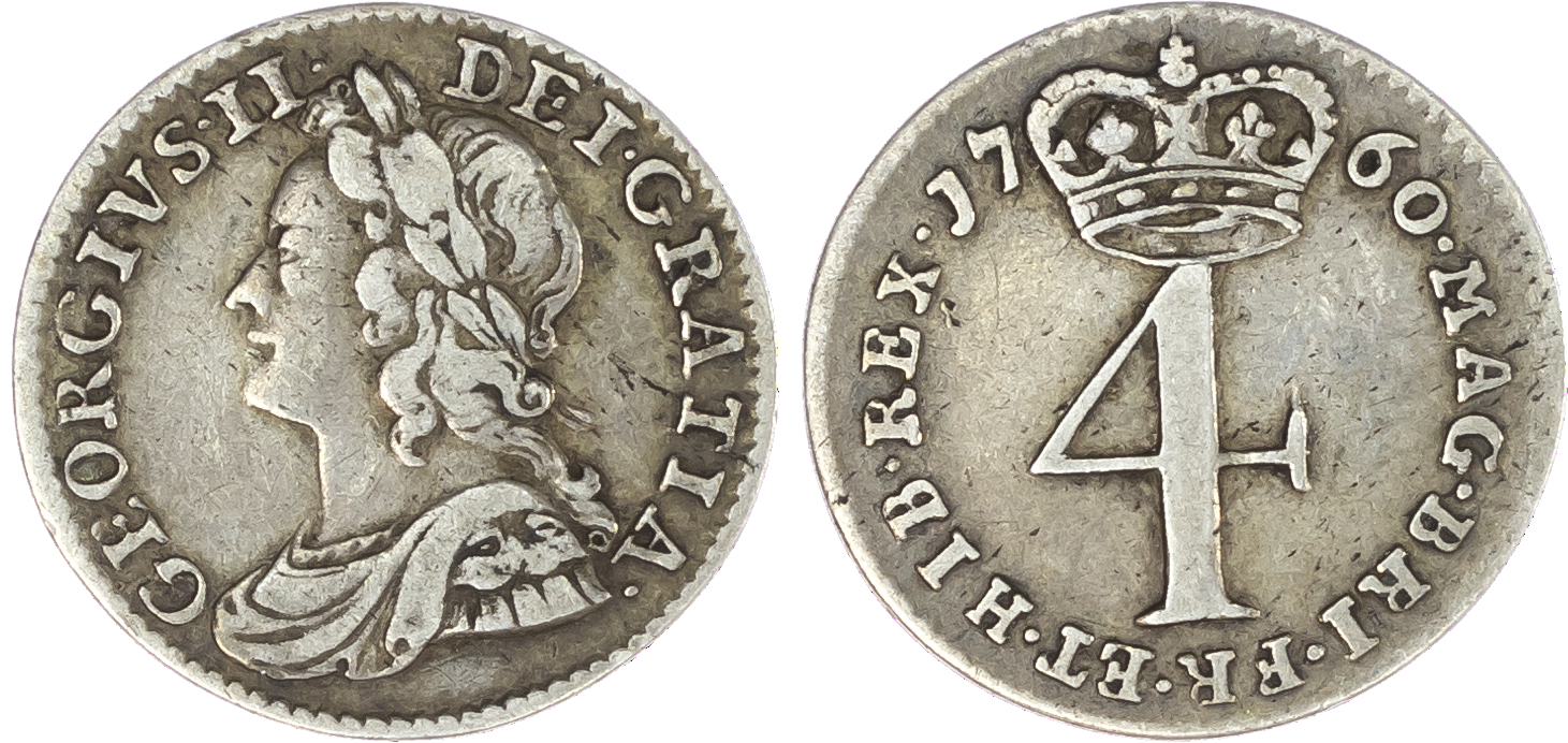 George II (1727-60), Maundy Set, 1760, Fourpence, Threepence, Twopence, Penny, young laureate bust left, toothed border