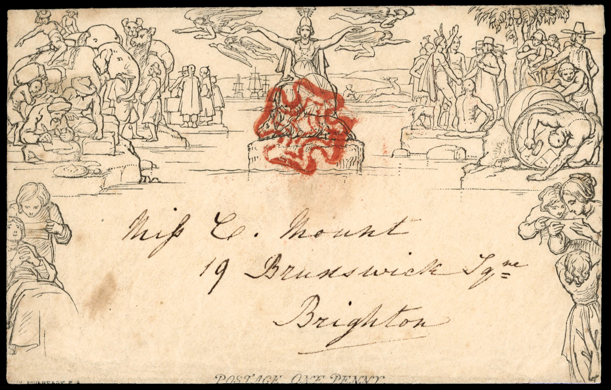 Great Britain 1840 1d black Mulready envelope used