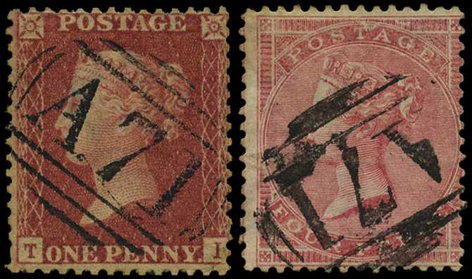 GB USED ABROAD: 1857 1d rose-red (small...