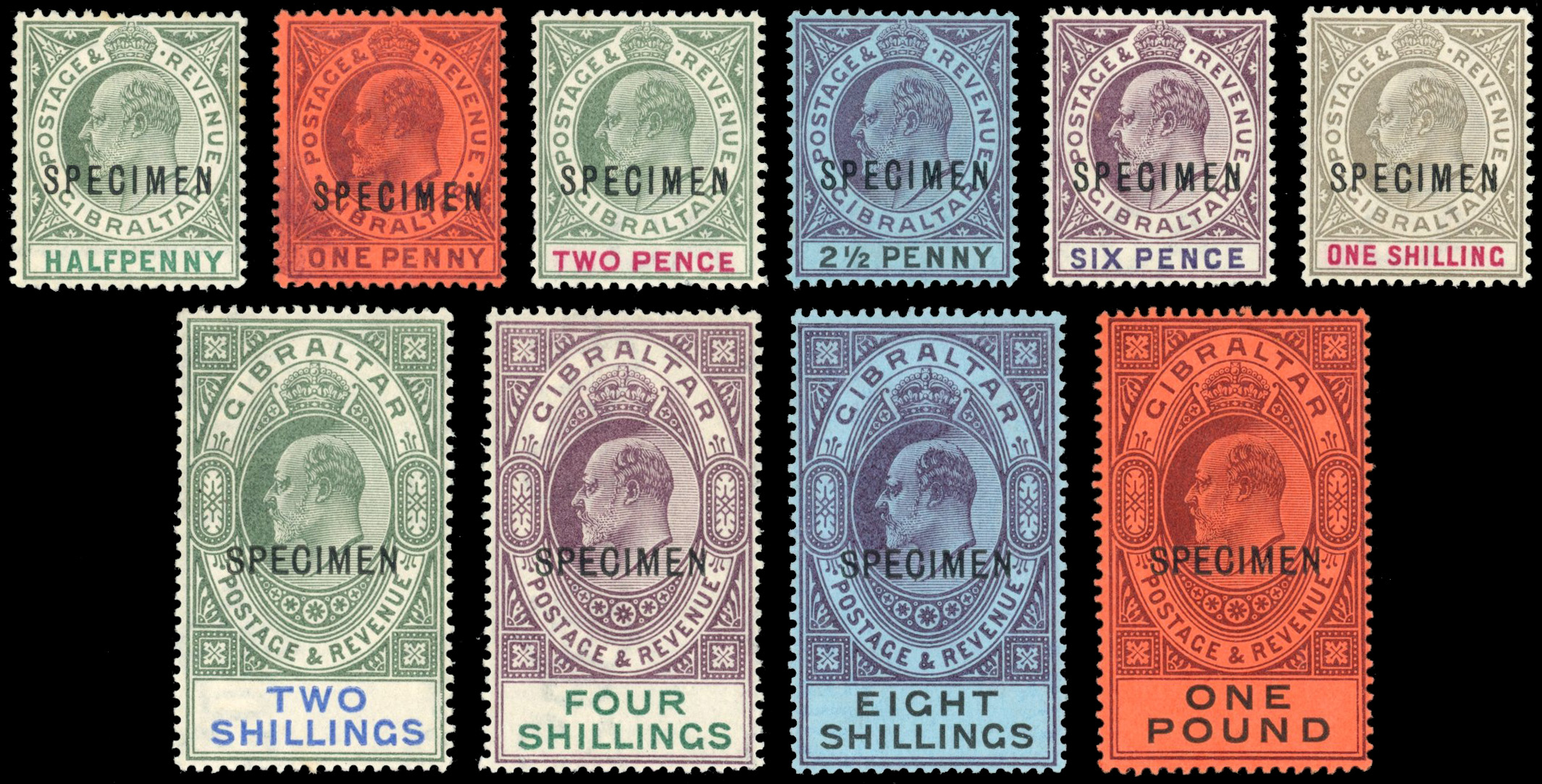 Gibraltar SG 46s-55s 1903 set Specimens