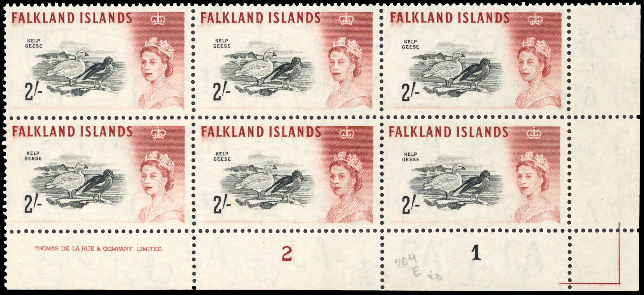 Falkland Islands SG 204a Plate and imprint block mint