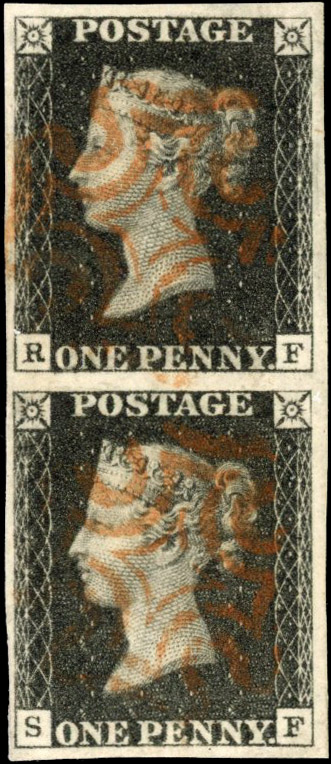 GB 1840 1d black Plate 4 vertical pair used