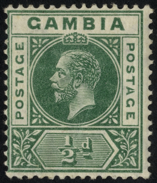 Gambia 1912-24 ½d deep green, R8/3 LP split 'A', mint. SG 86c.