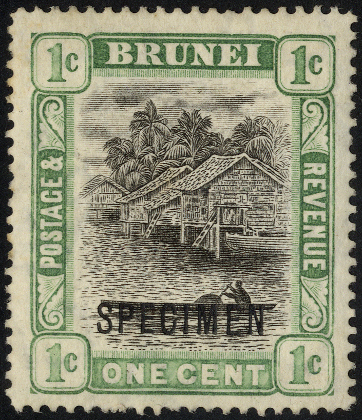 1907 1ct grey-black and pale green overprinted SPECIMEN Type D12a, large part o.g. with reversed watermark. SG...
