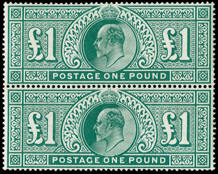 GB SG266 1902 £1 Dull blue green.  Unmounted pair.