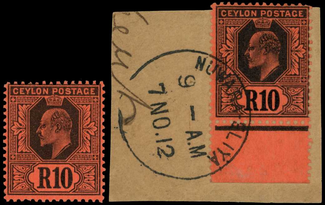1910-11 10r black on red, one mint with...