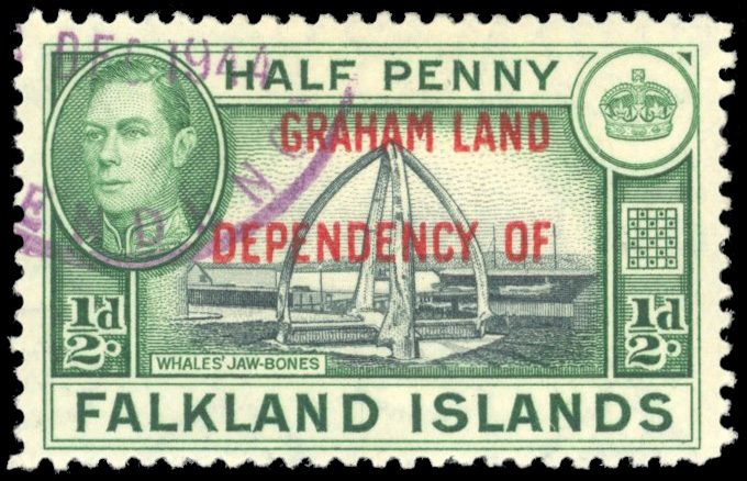 Falkland Islands Dependencies SG A1a 1944 ½d blue-black and green used