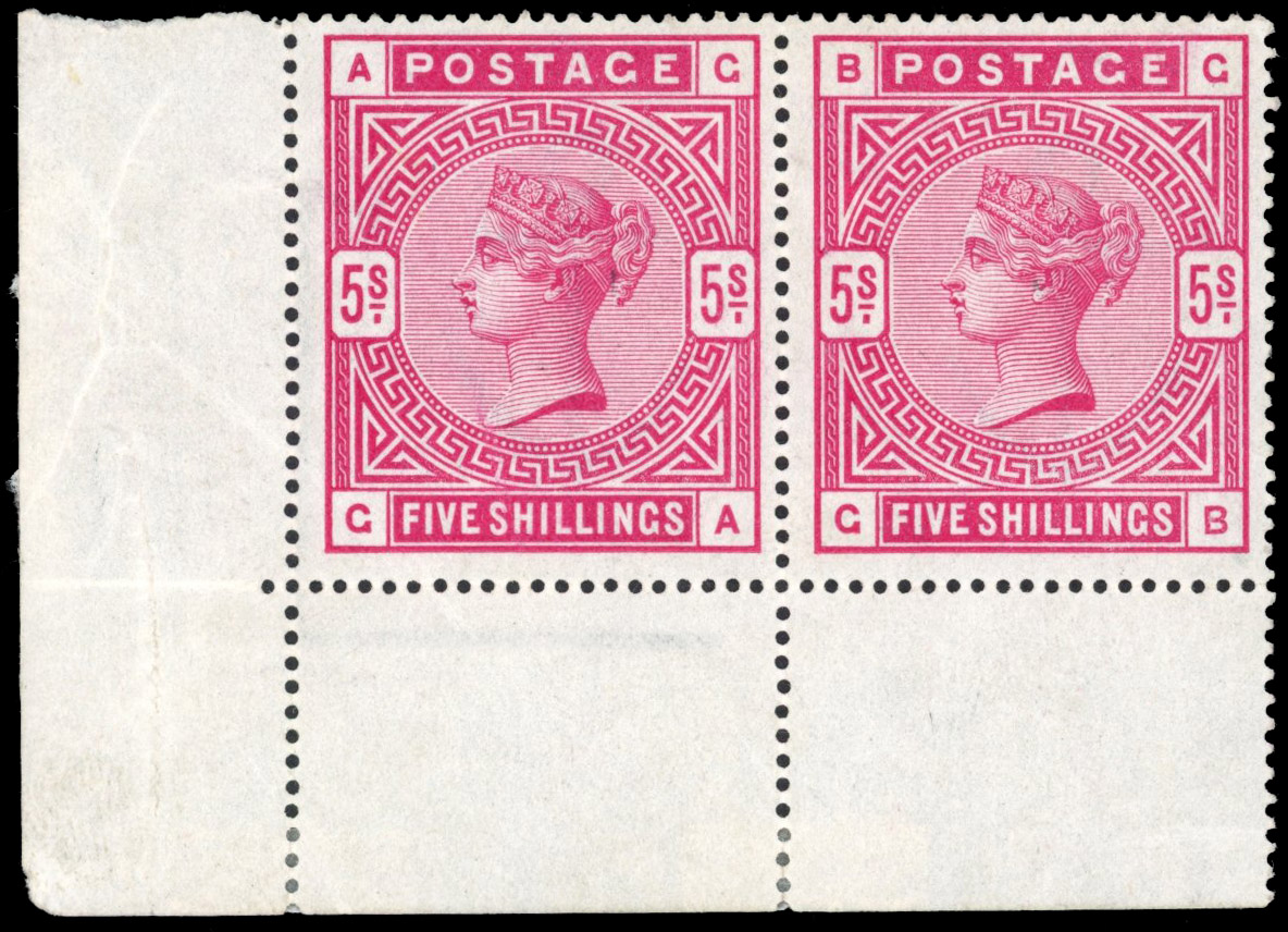 Great Britain 1883-84 5s rose pair mint SG 180