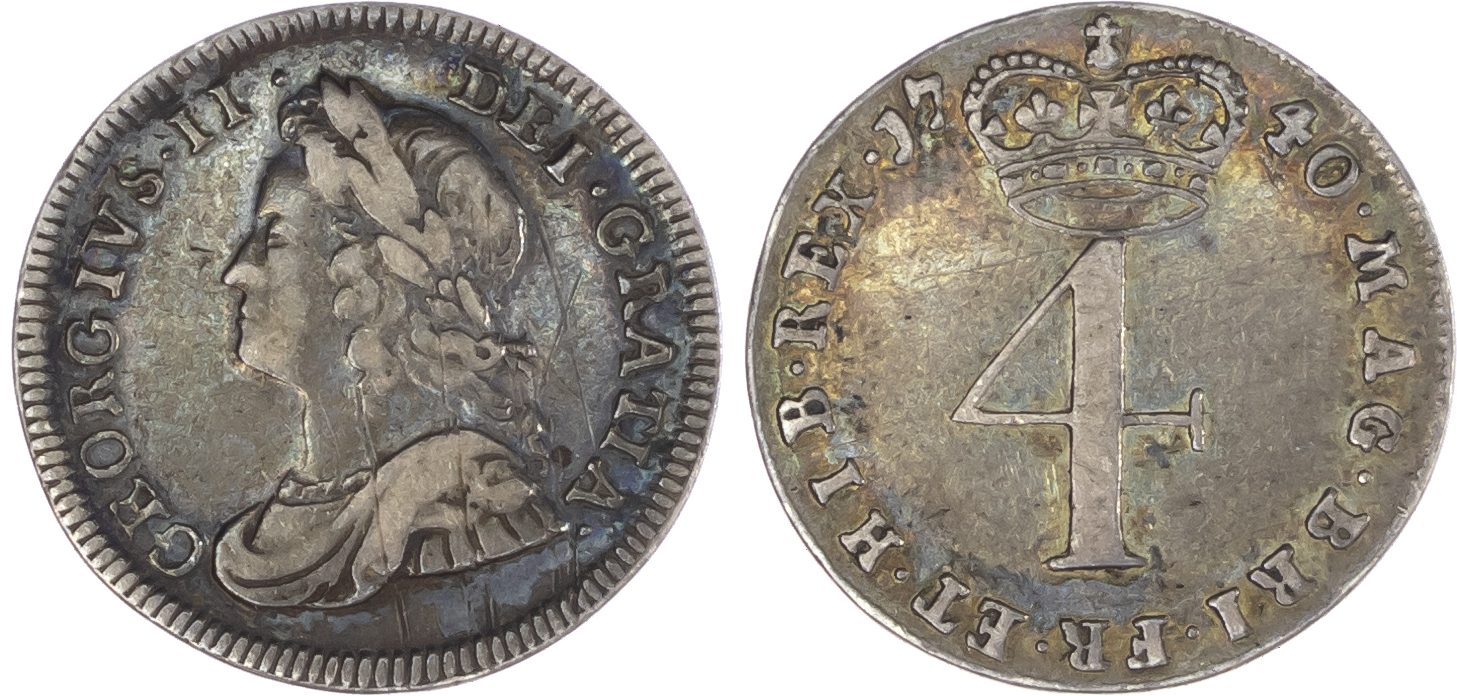 George II (1727-60), Maundy Set, 1740, Fourpence, Threepence, Twopence, Penny, young laureate bust left, toothed border