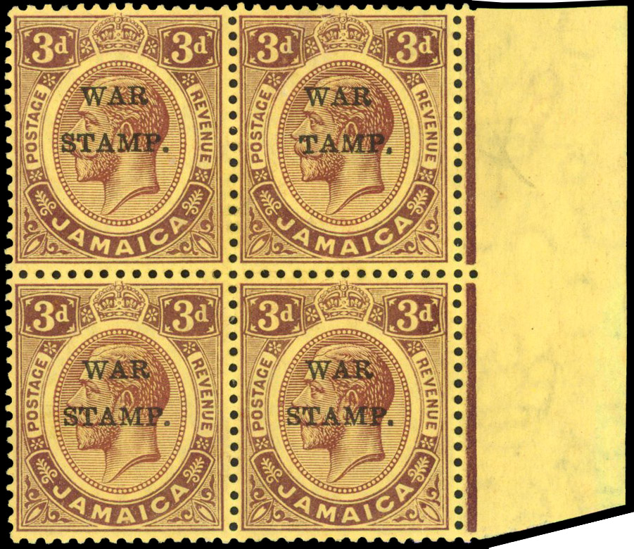 Jamaica 1916 3d War Stamp error S omitted