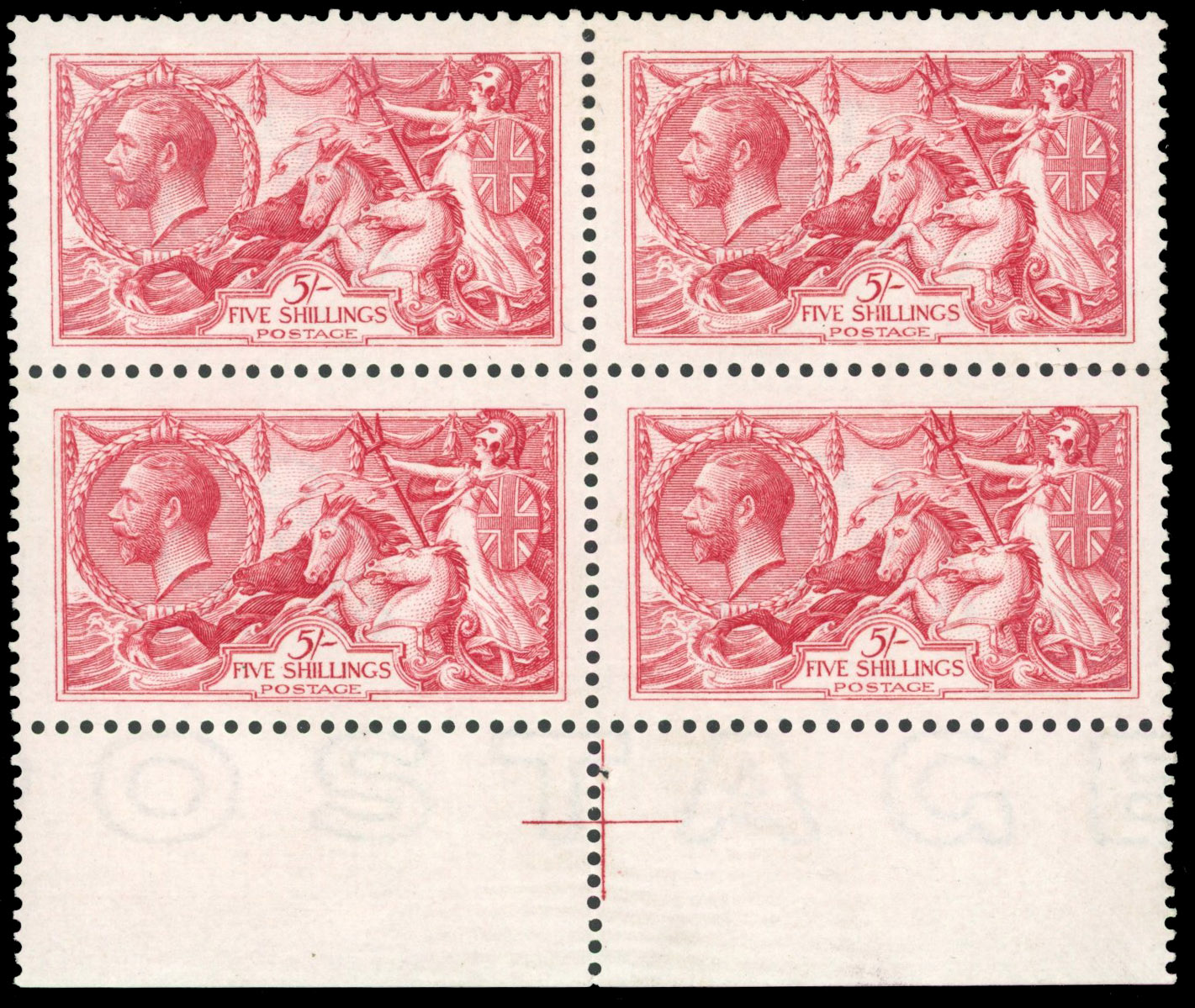GB 1913 5s rose-carmine mint block