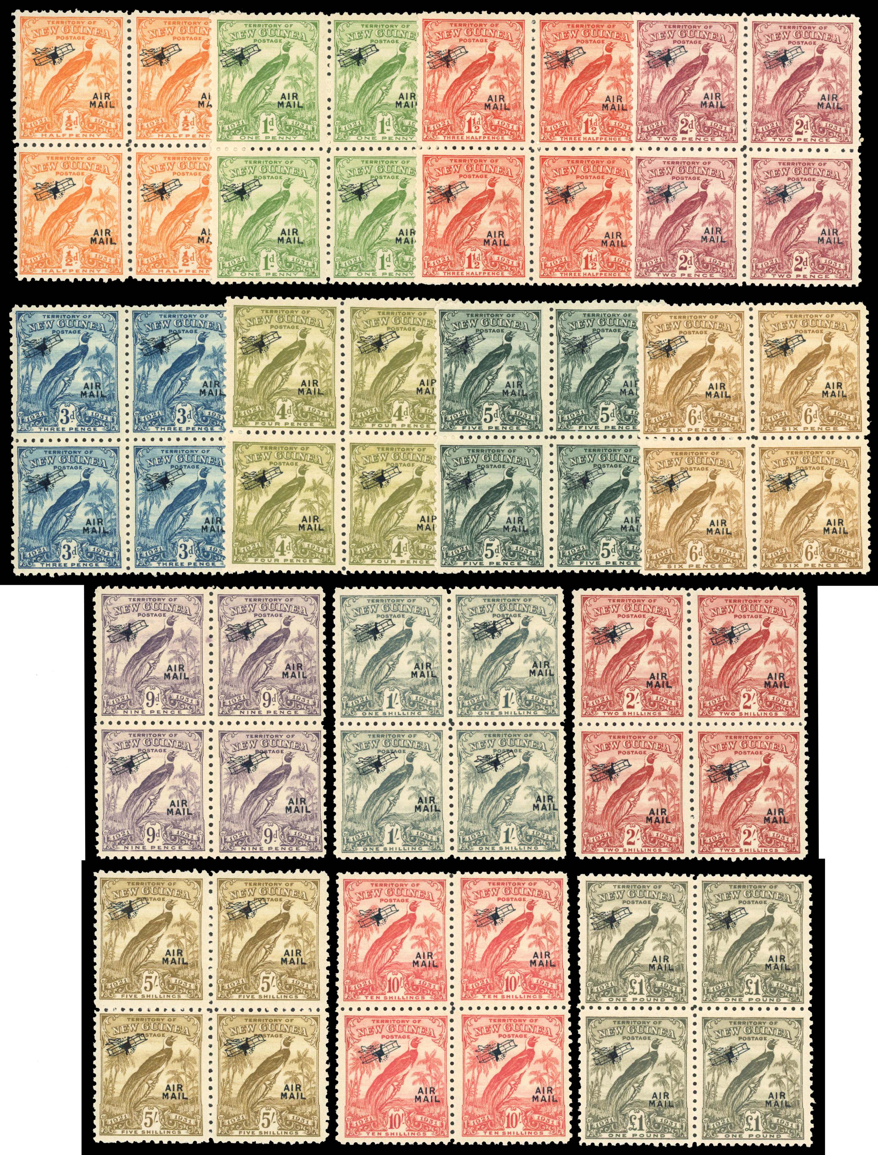 New Guinea SG 163/76 1931 Air set of 14 to £1 mint blocks