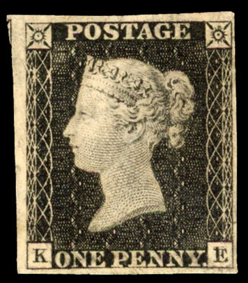 GB: 1840 1d black Plate 2 (KE) BPA certificate (1979) four margins, unused part o.g.