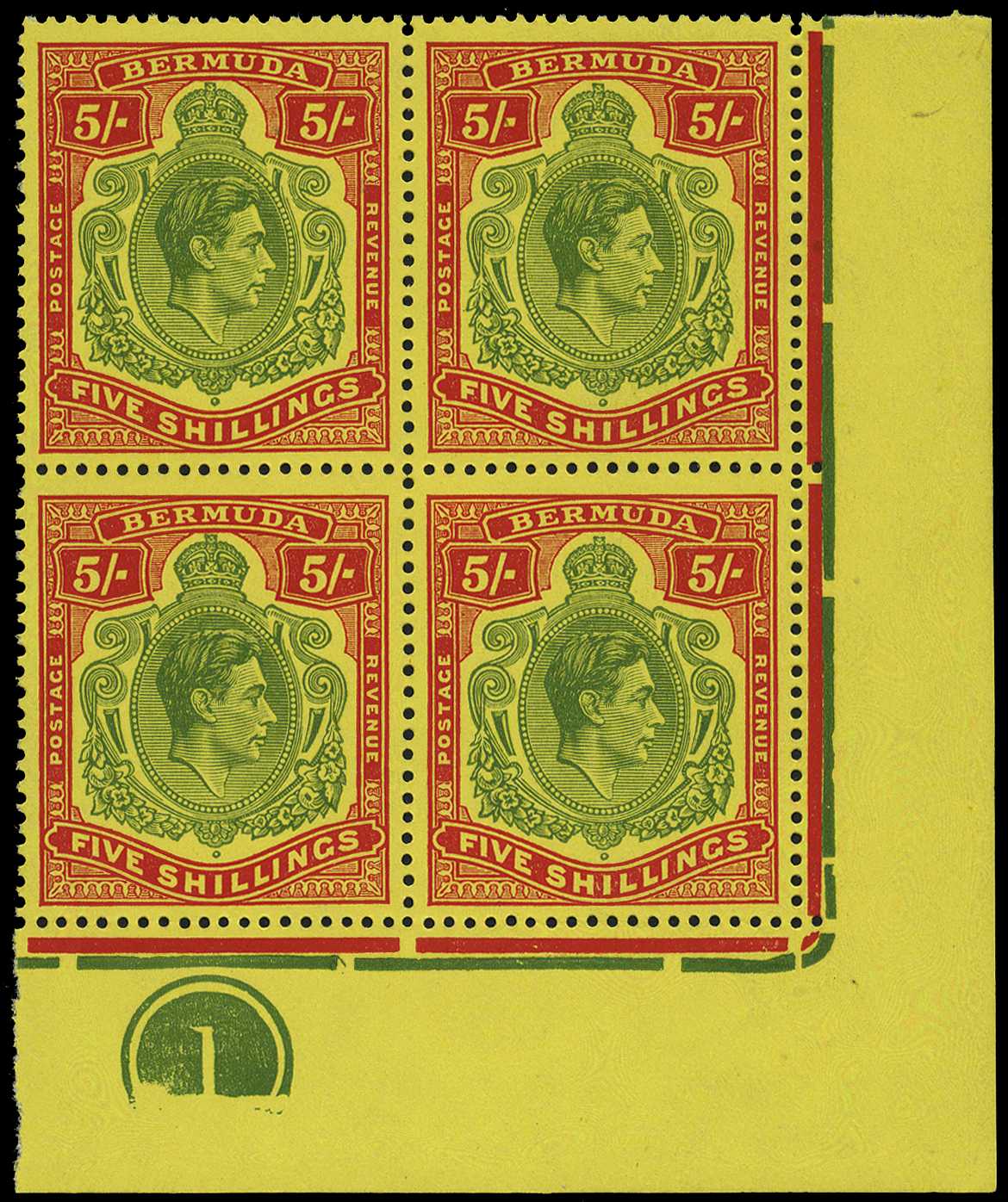 1950 (Aug.) 5/- green and scarlet on...