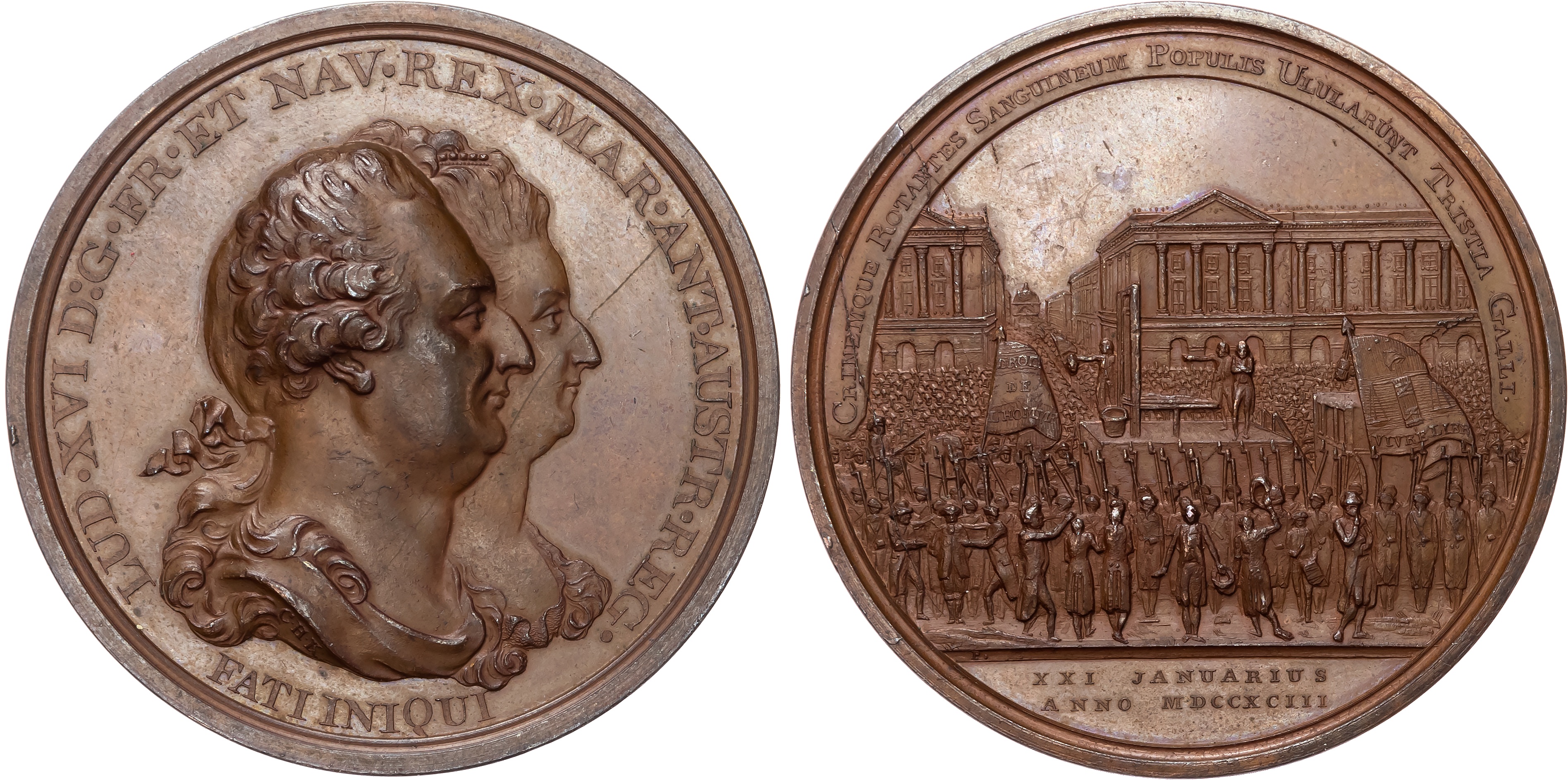 France, Louis XVI and Marie Antoinette (1774–1793), Execution of the King, copper medal (51mm/61.72gm), 1793, by Küchler