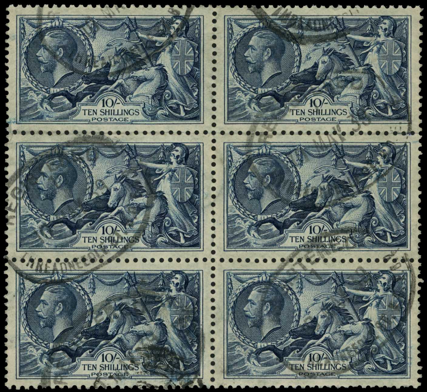 1934 10s KGV re-engraved Seahorse in a block...