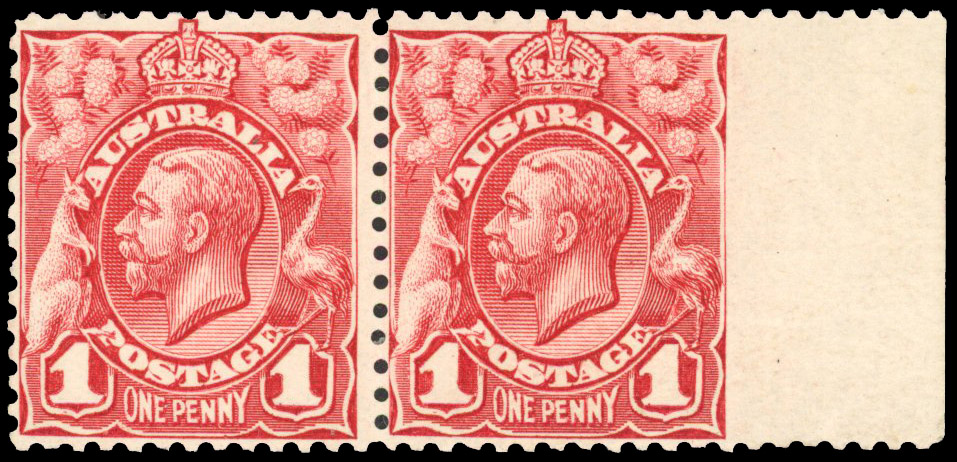 Australia KGV heads 1913-14 1d. pale red, imperforate between stamp and margin BW 59be