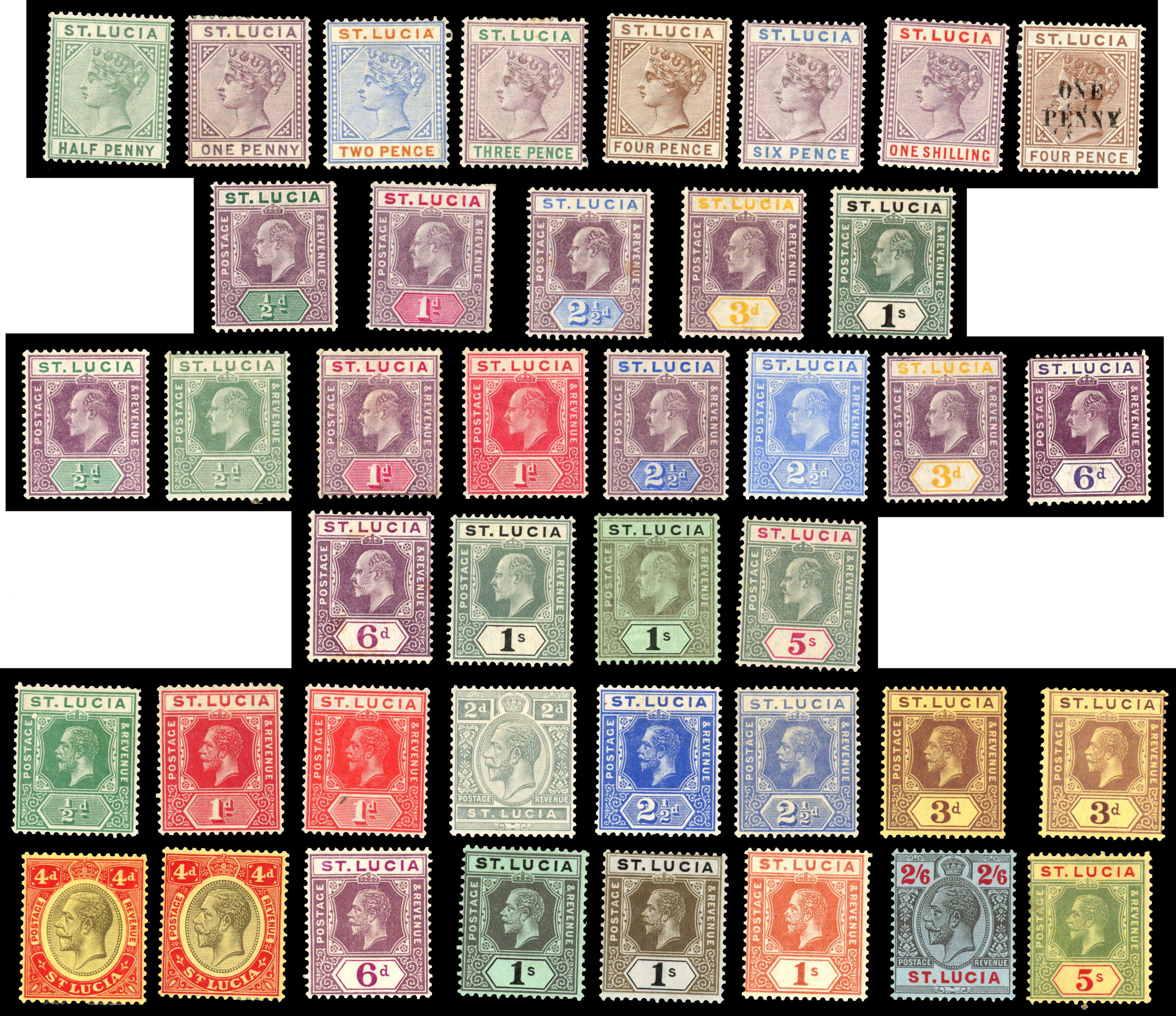 QV to KGV mint selection on Hagners including 1891 values to 1s, 1902 to 1s, 1904 values to 5s green and carmine, 1912 to 5s,