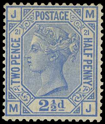 1881 2½d blue Plate 21, unmounted o.g....